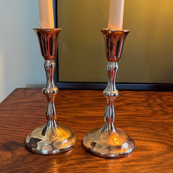 Vintage silver and copper colored candlesticks - Picture 3 of 3